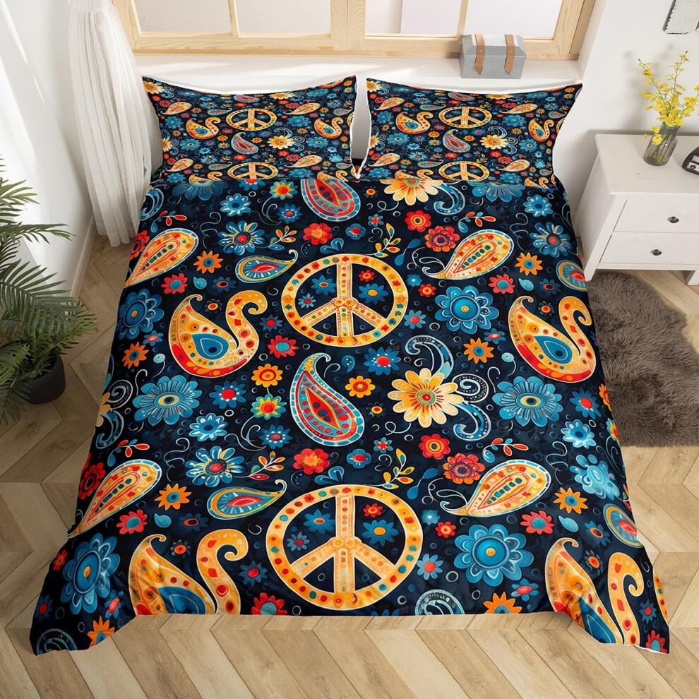 (Blue Black, Super King(No Comforter)) Homewish Paris Bedding Set Romantic Eiffel Tower Painting Comforter Cover,Fall Leaves Cityscape Duvet Cover Dou