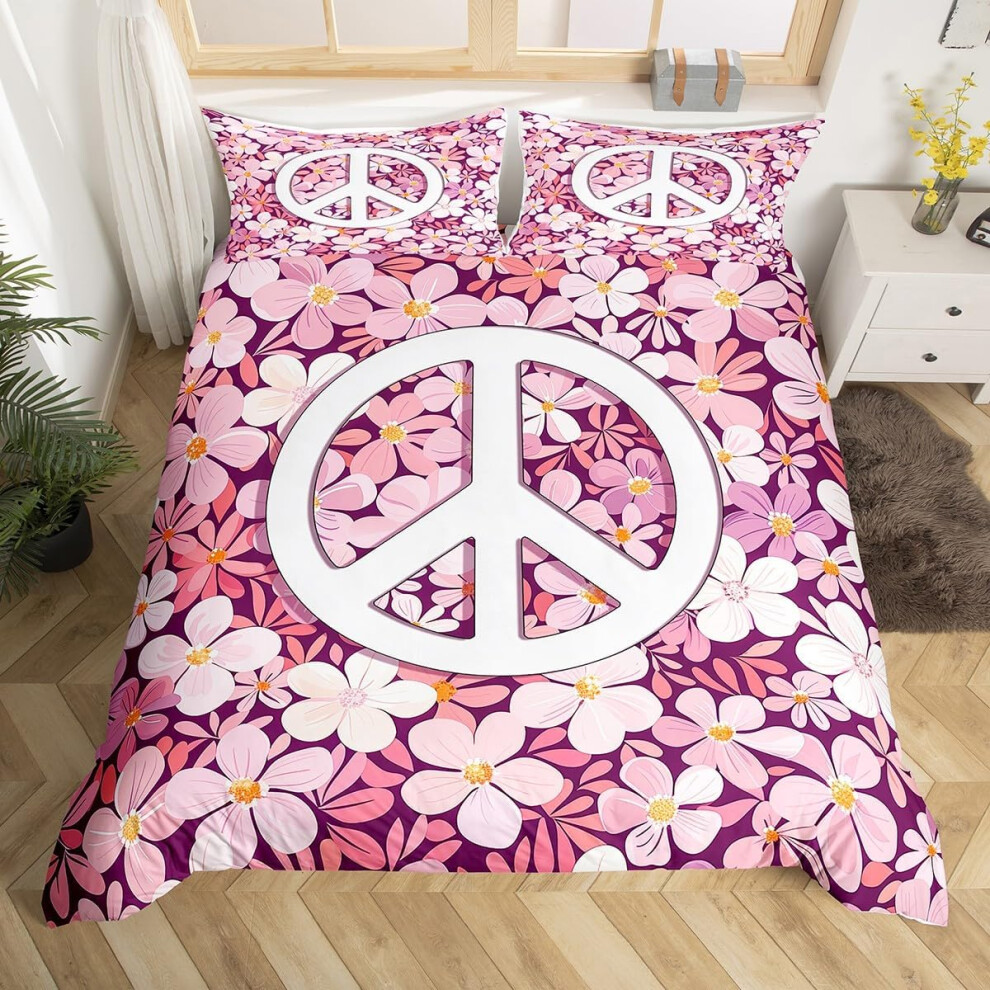 (Pink White, Super King(No Comforter)) Homewish Paris Bedding Set Romantic Eiffel Tower Painting Comforter Cover,Fall Leaves Cityscape Duvet Cover Dou