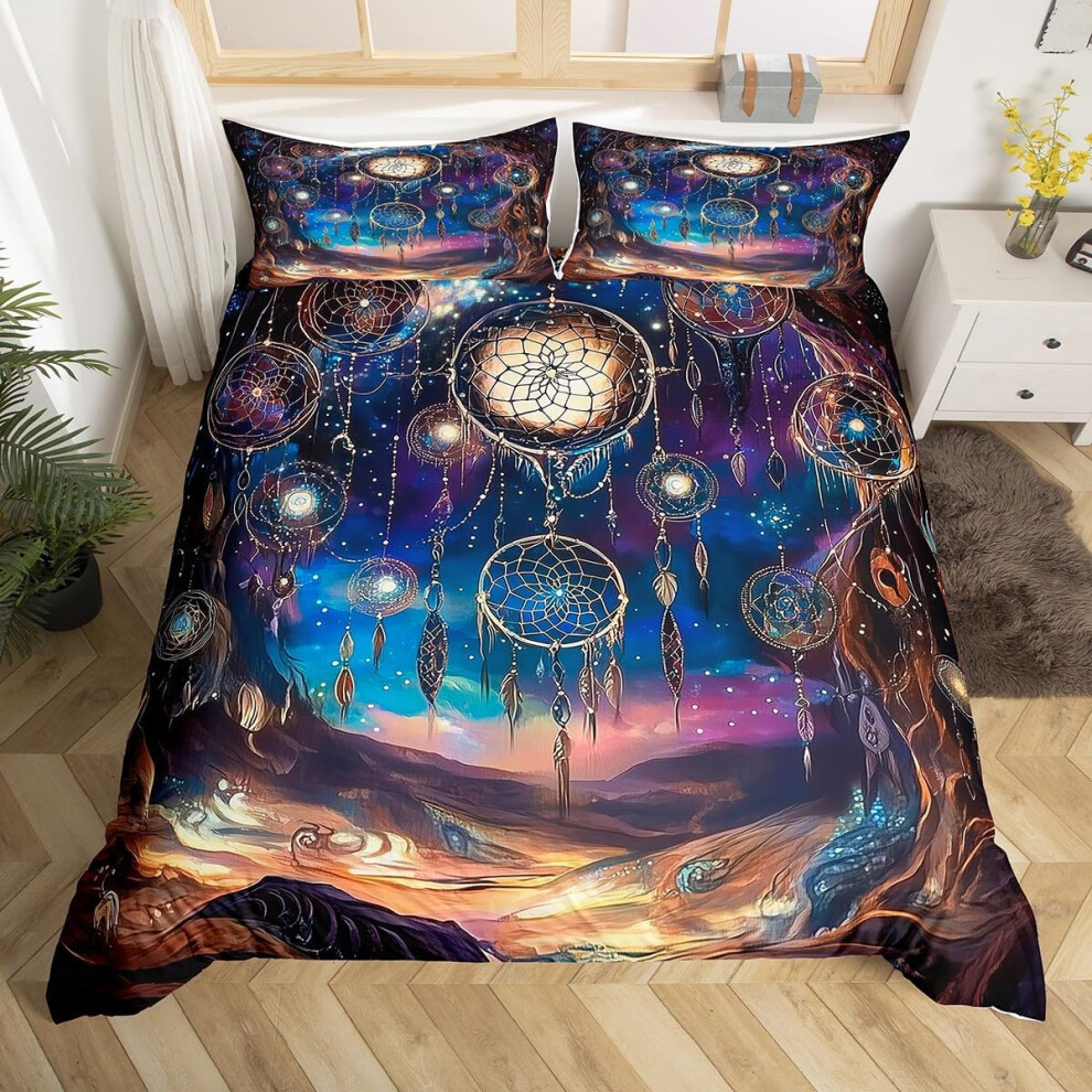 (Purple Brown, Double(No Comforter)) Homewish Dream Catcher Bedding Set Double for Girls Galaxy Dreamcatcher Boho Comforter Cover Woman Purple Starry