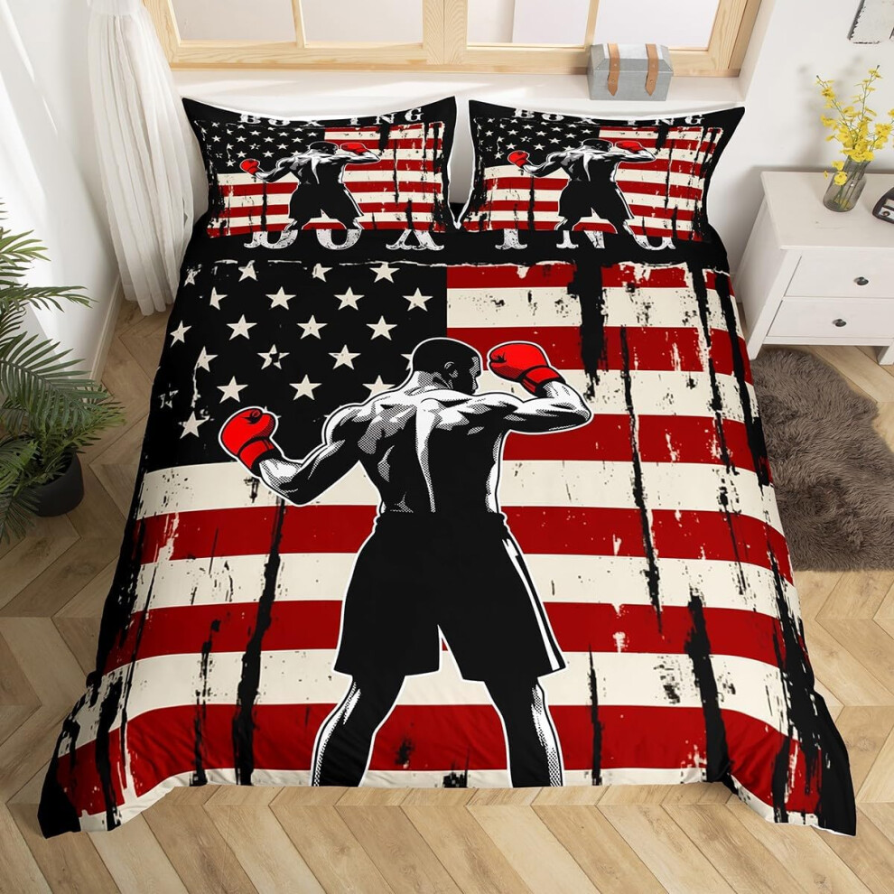 (Red Black, Double(No Comforter)) Homewish Samurai Duvet Cover Cherry Blossoms Bedding Set Double,Japanese Style Comforter Cover Red Sunset Ink Silhou