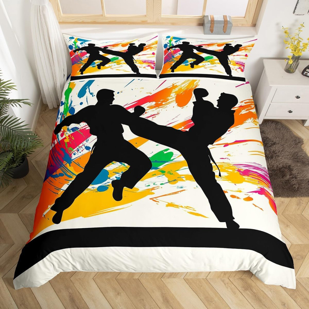 (Yellow Black, King(No Comforter)) Homewish Samurai Duvet Cover Cherry Blossoms Bedding Set Double,Japanese Style Comforter Cover Red Sunset Ink Silho