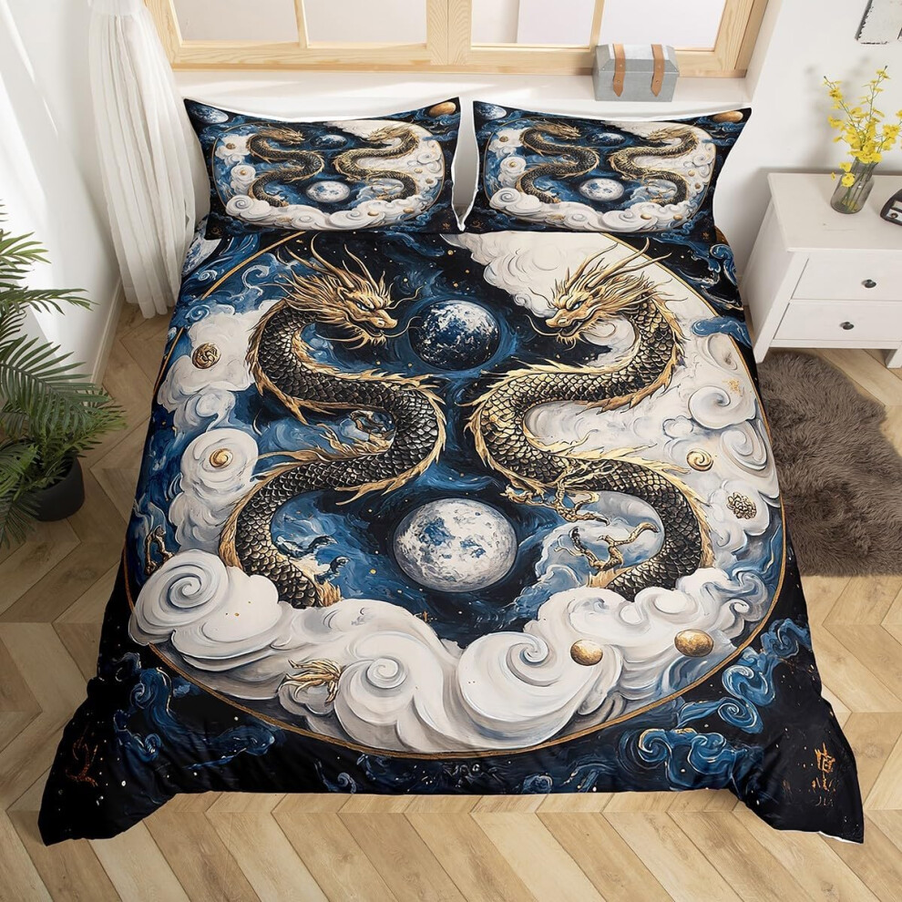 (Navy Blue, Single(No Comforter)) Homewish Samurai Duvet Cover Cherry Blossoms Bedding Set Double,Japanese Style Comforter Cover Red Sunset Ink Silhouette Bed Cover for Boys Men