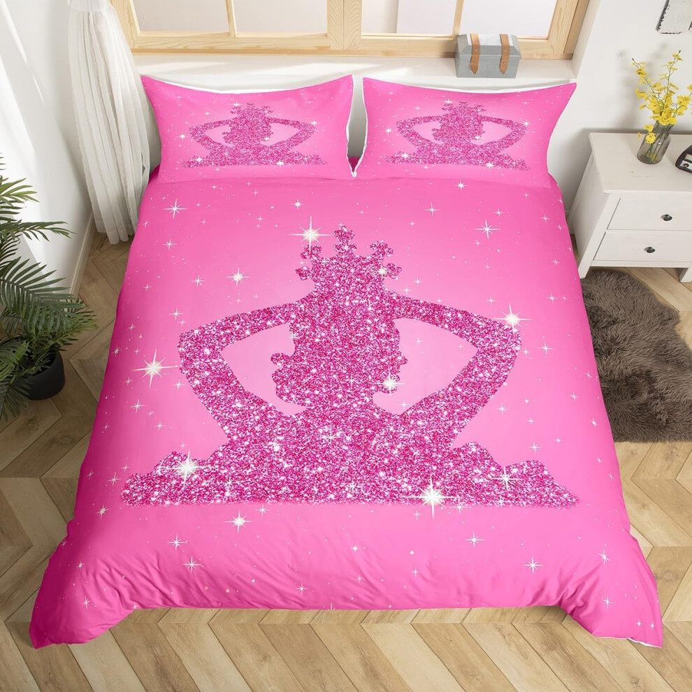(Pink, Double(No Comforter)) Coffee Gnome Bedding Set Double,Cartoon Gnome for Coffee Lovers Duvet Cover,Brown And White Gnome Comforter Cover for Kid