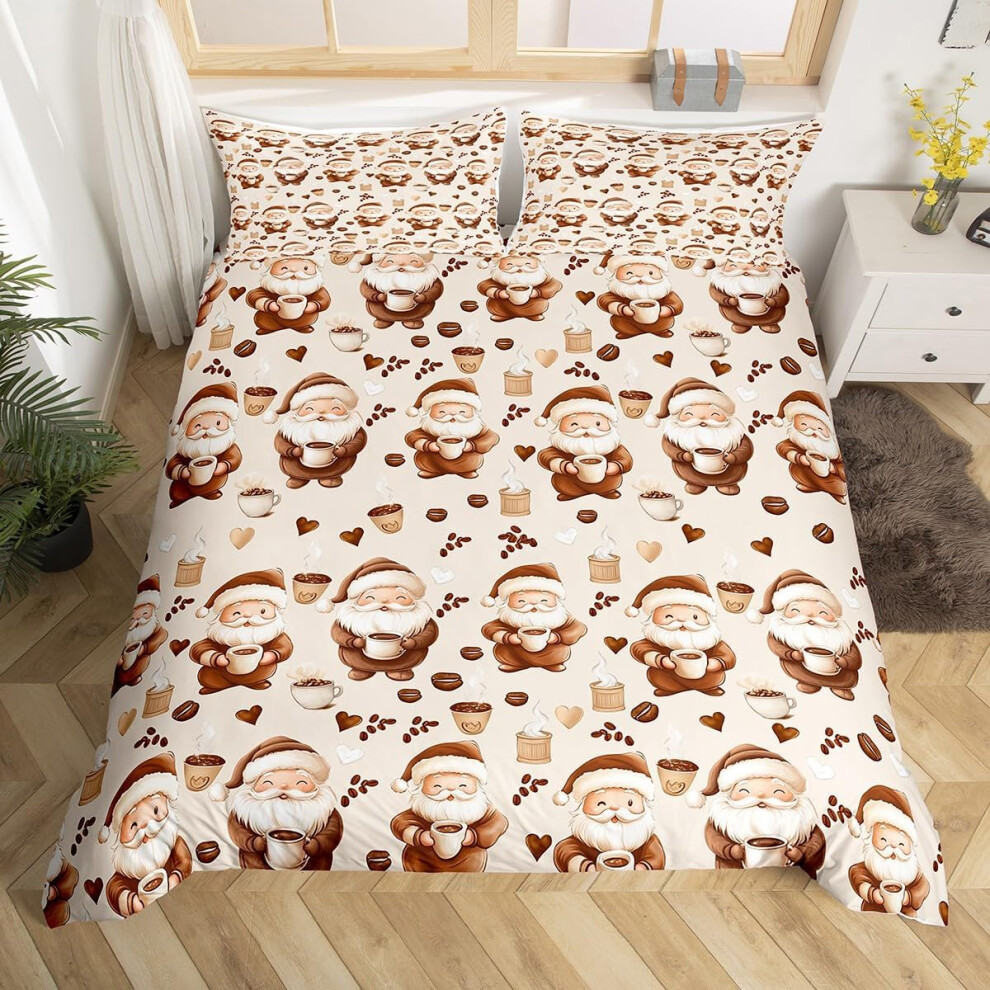 (Yellow Brown, Double(No Comforter)) Coffee Gnome Bedding Set Double,Cartoon Gnome for Coffee Lovers Duvet Cover,Brown And White Gnome Comforter Cover