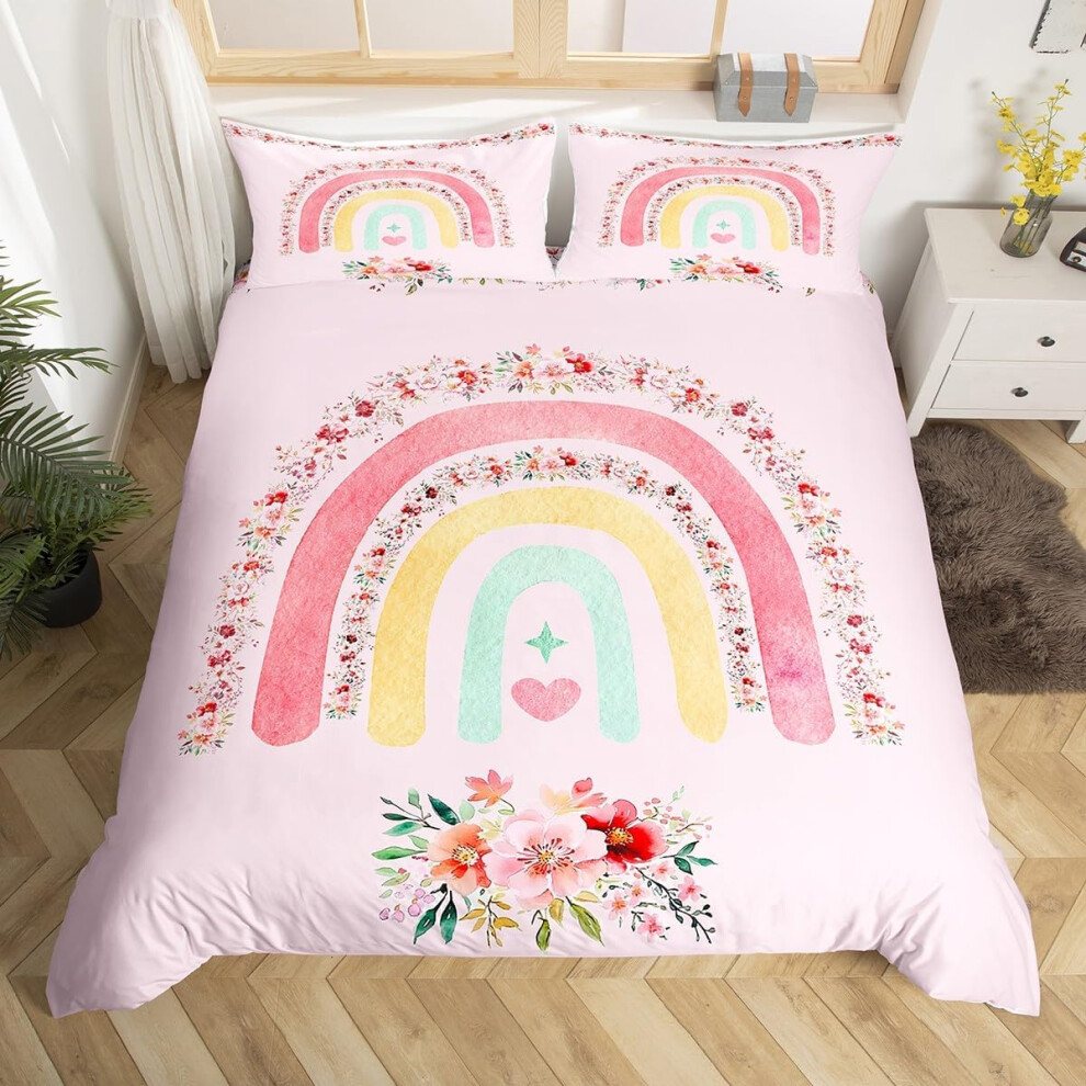 (Pink Teal, King(No Comforter)) Coffee Gnome Bedding Set Double,Cartoon Gnome for Coffee Lovers Duvet Cover,Brown And White Gnome Comforter Cover for