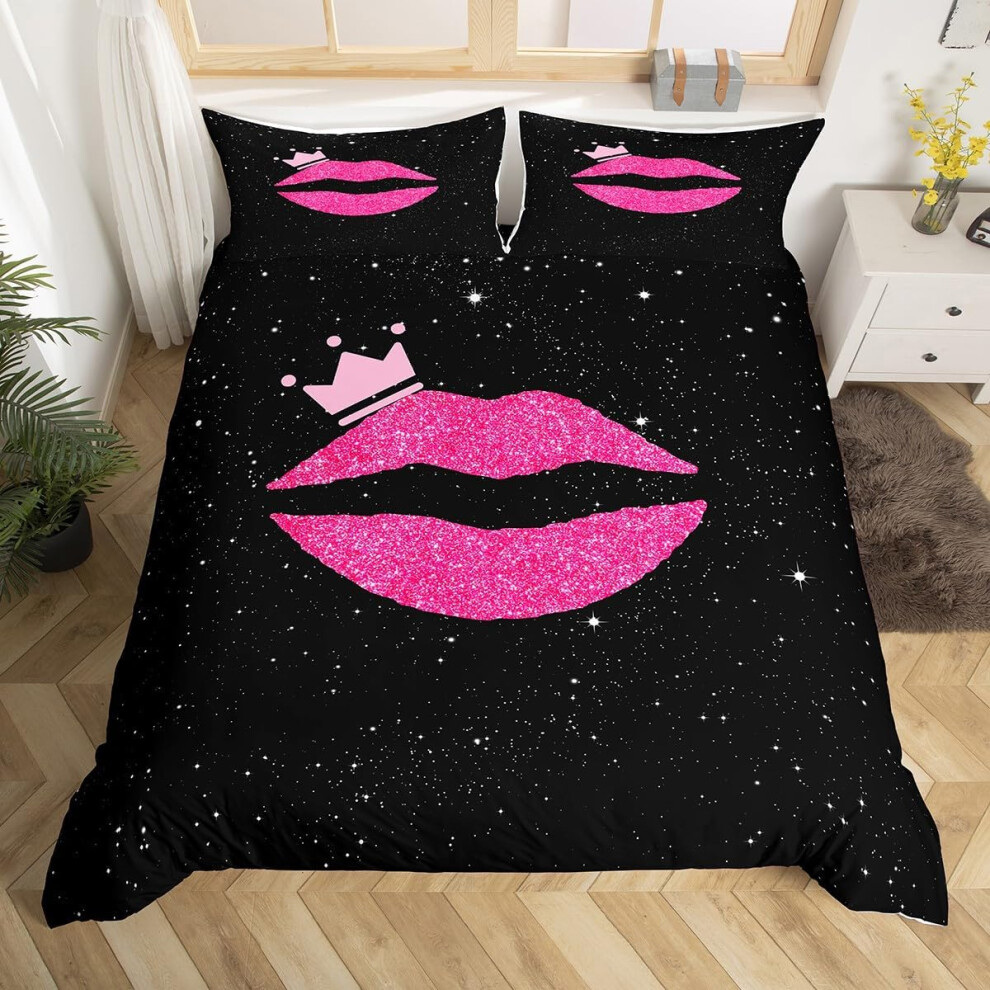 (Black Pink, King(No Comforter)) Coffee Gnome Bedding Set Double,Cartoon Gnome for Coffee Lovers Duvet Cover,Brown And White Gnome Comforter Cover for