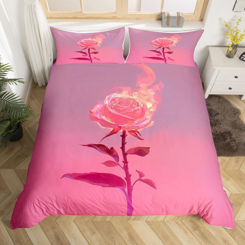 (Pink Red, King(No Comforter)) Coffee Gnome Bedding Set Double,Cartoon Gnome for Coffee Lovers Duvet Cover,Brown And White Gnome Comforter Cover for K