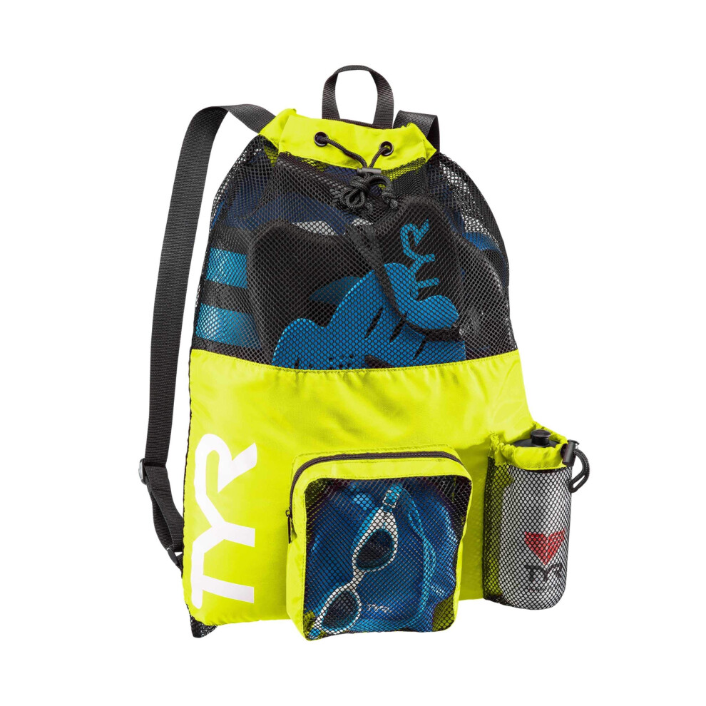 TYR Big Mesh Mummy Backpack for Wet Swimming  Gym  and Workout Gear  Yellow