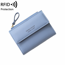 (Blue) RFID Anti-Theft Short Card Bag for Women, Brush, P