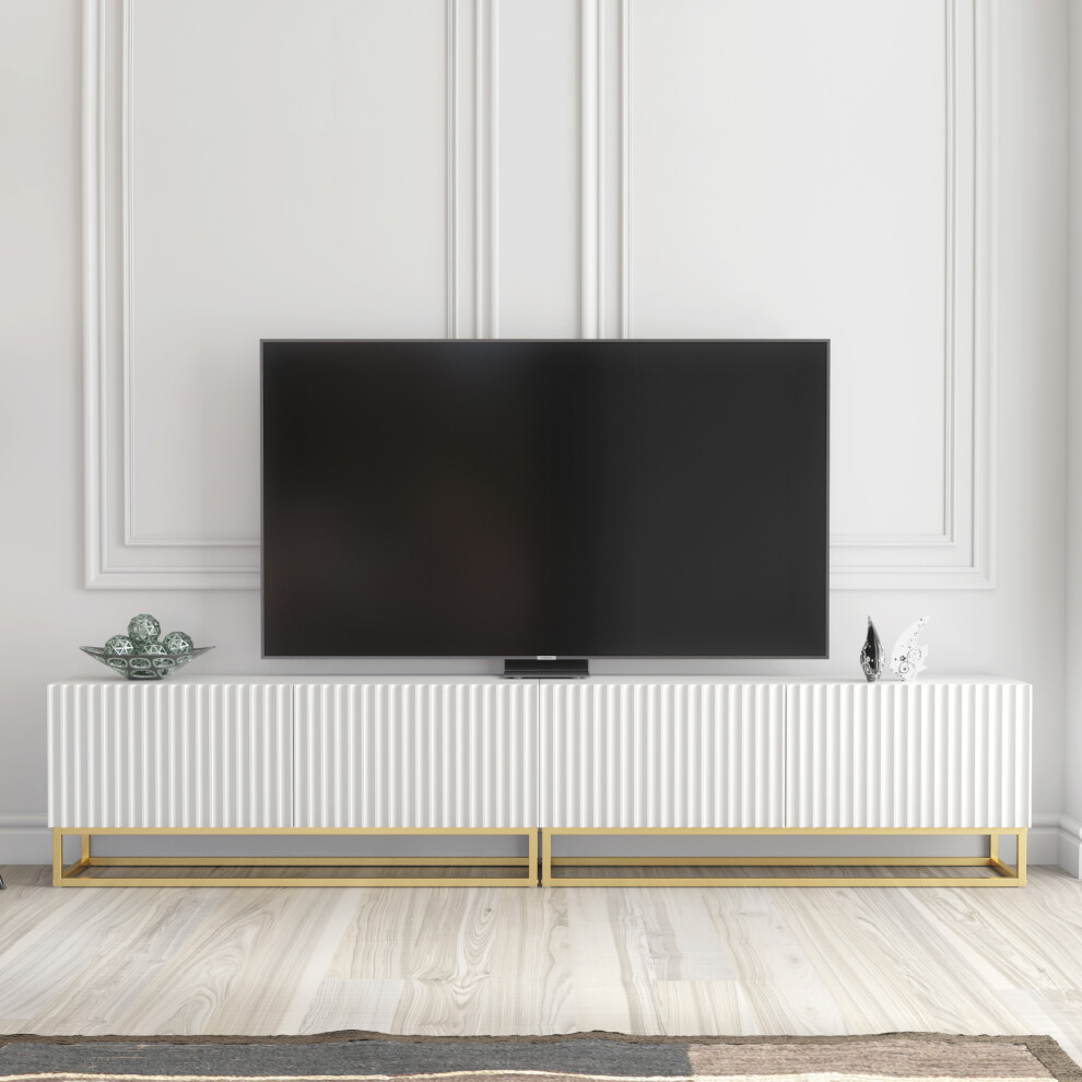 White Fluted TV Stand 200cm - Ripple Duo Modern Unit