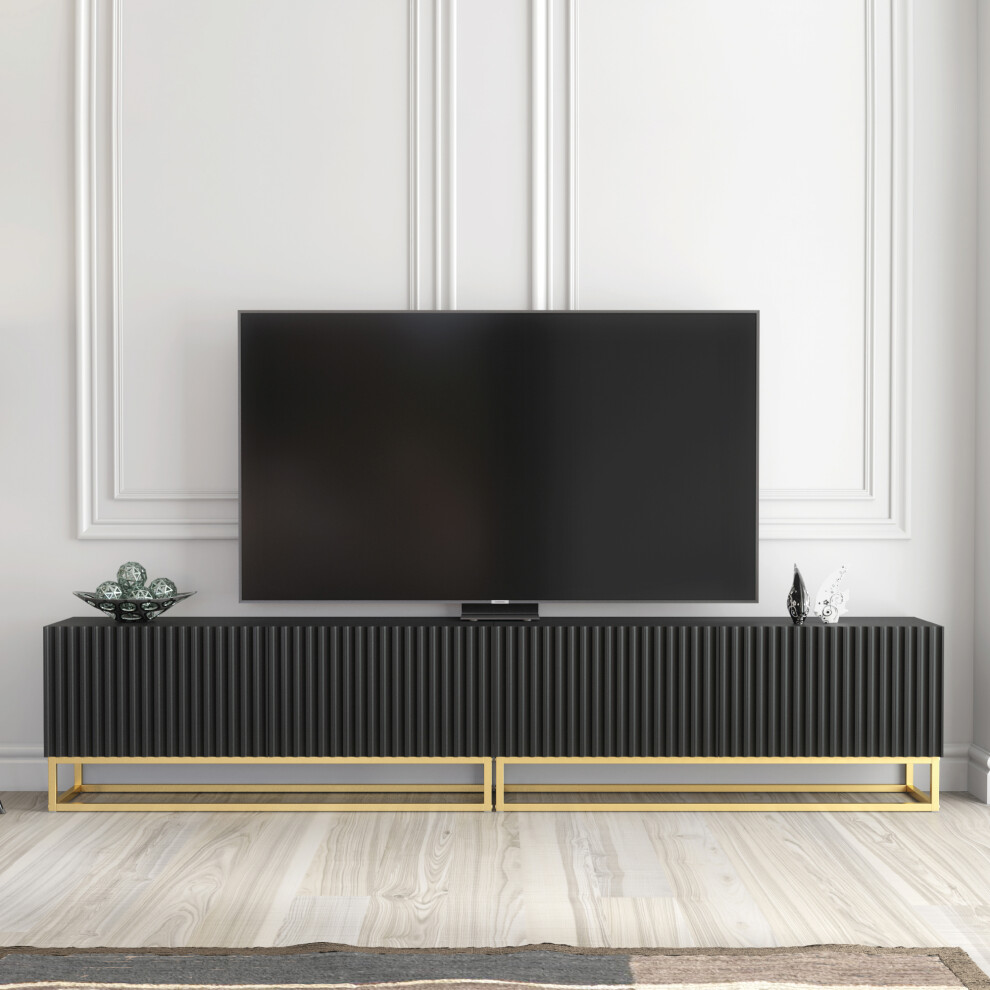 Black Fluted TV Stand 200cm - Ripple Duo Modern Unit