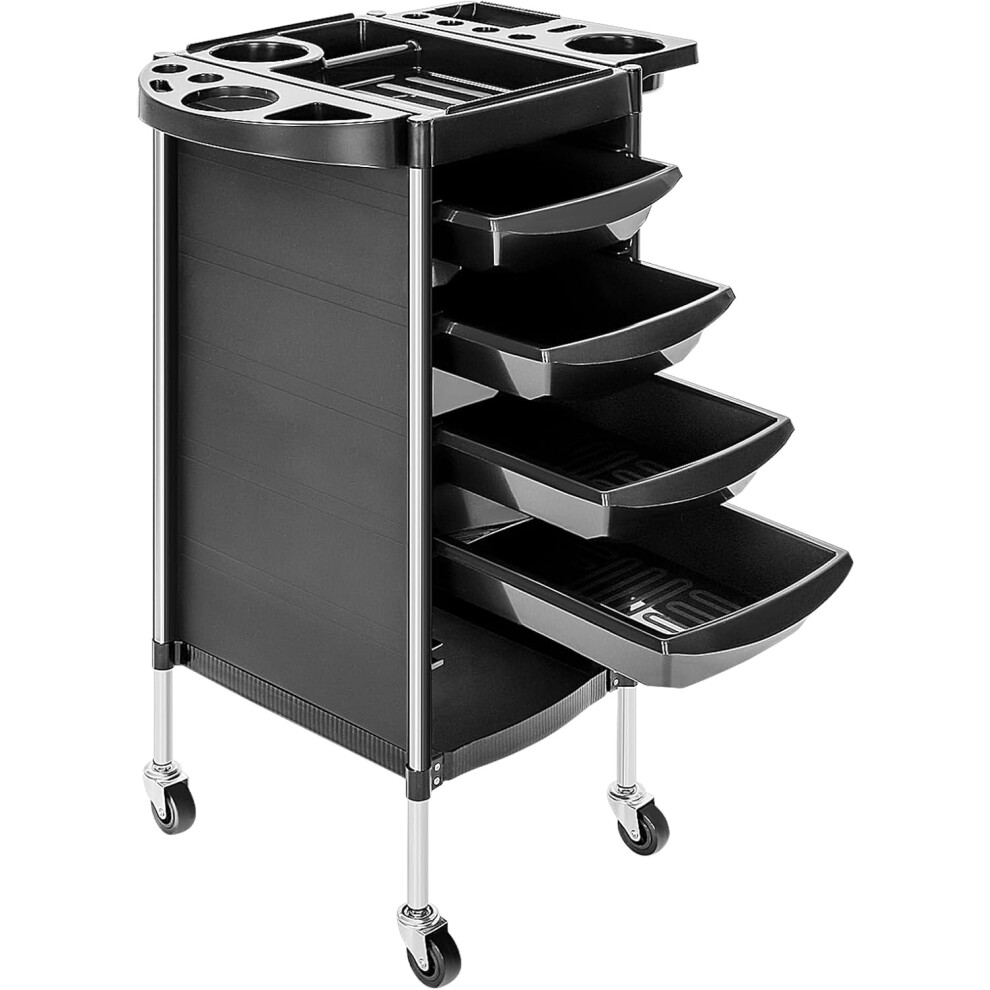 Holdfiturn Hairdresser Trolley Salon Hairdressing Trolley with 4 Drawers Beauty Storage Cart Side Tray Hair Dryer Holder on Wheels Spa Barber