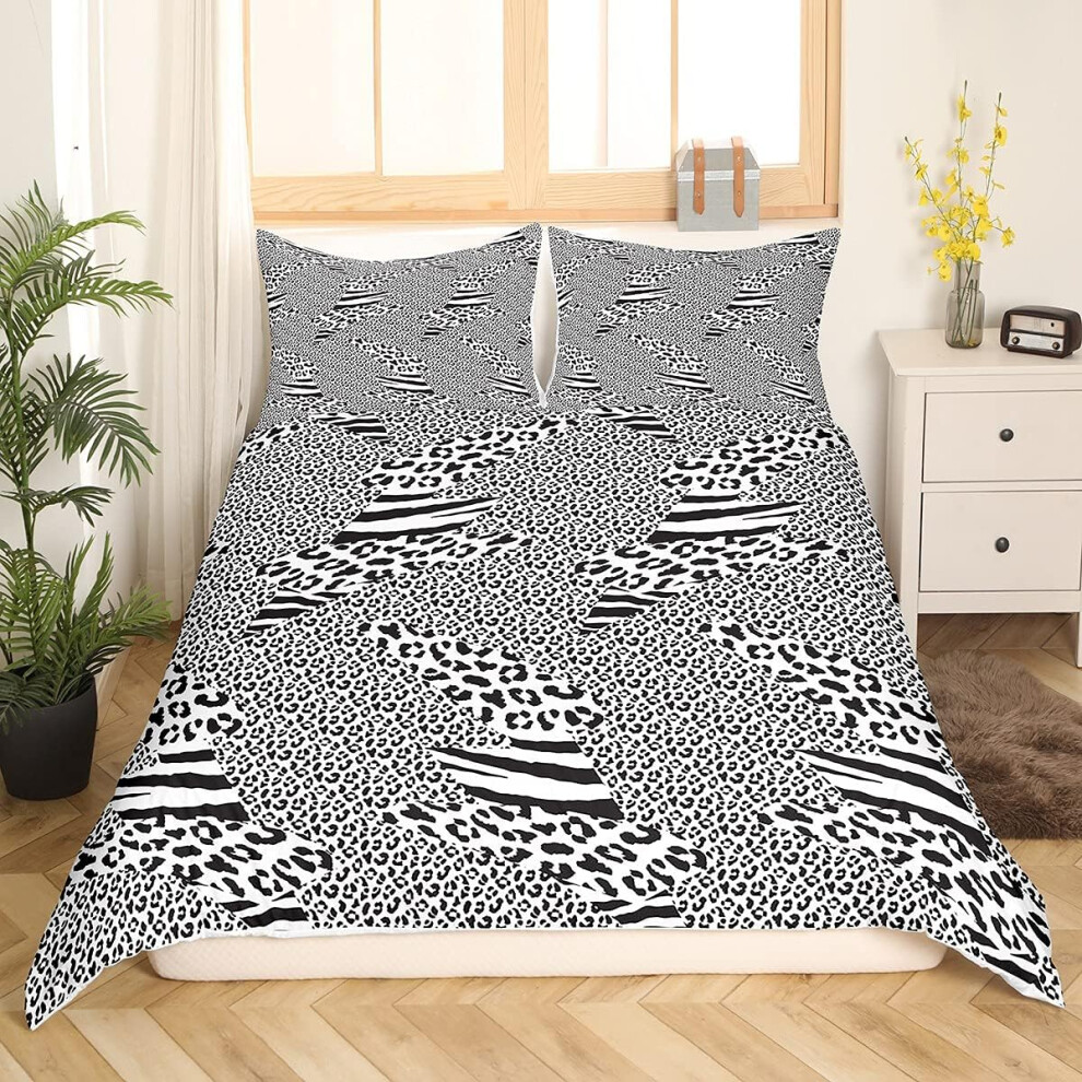 ((No Comforter)) Snow Leopard Print Duvet Cover Set Double Zebra Tiger Bedding Set Stripes Safari Animal Skin Print Comforter Cover Cheetah Spots Printed 3 Pieces Exot
