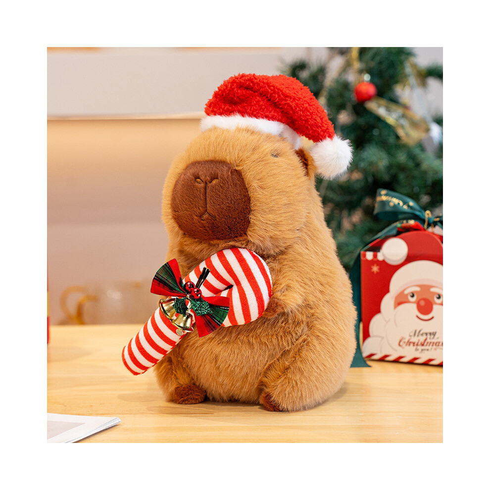 (Walking Stick) Christmas Capybara Plush Toy Festive Xmas Decoration Stuffed Gift Doll Kids