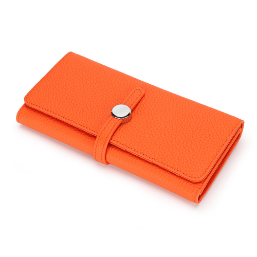 (Orange) Genuine Leather Long Women Large Capacity Wallets