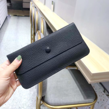 (Black) 100% Genuine Leather Women Long Wallet Luxury Soli