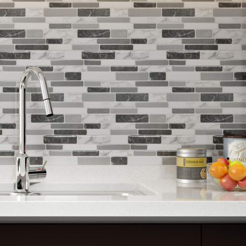 Art3d 12""""""""x12"""""""" Peel and Stick Backsplash Tile for Kitchen  Marble Grey (6-Sheet) 2