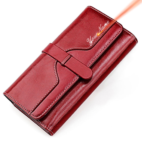 (Blue) New RFID Genuine Leather Women Long Wallets Name E 1
