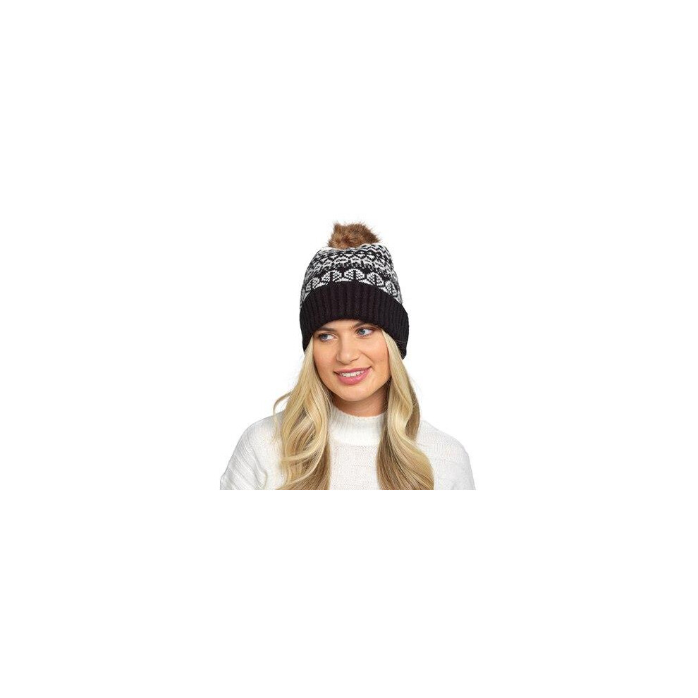 (One Size, Black) Ladies Mohair Beanie Pom Pom Fleece Winter Hats-image-OPC-PGPGFHJ-NEW