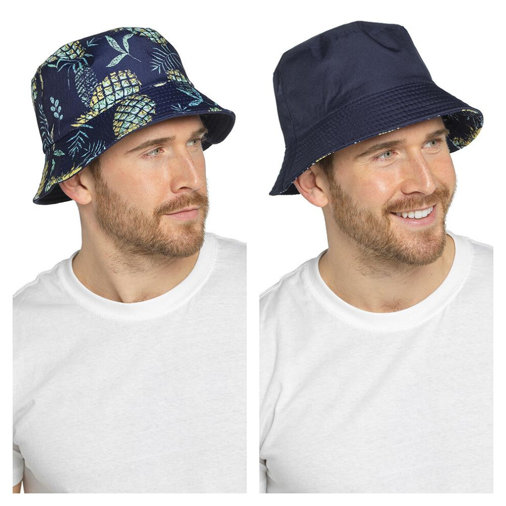 (M/L, Navy) Mens Reversible Bucket Hat UV Protection Outdoor-image-OPC-PGPGFJN-NEW