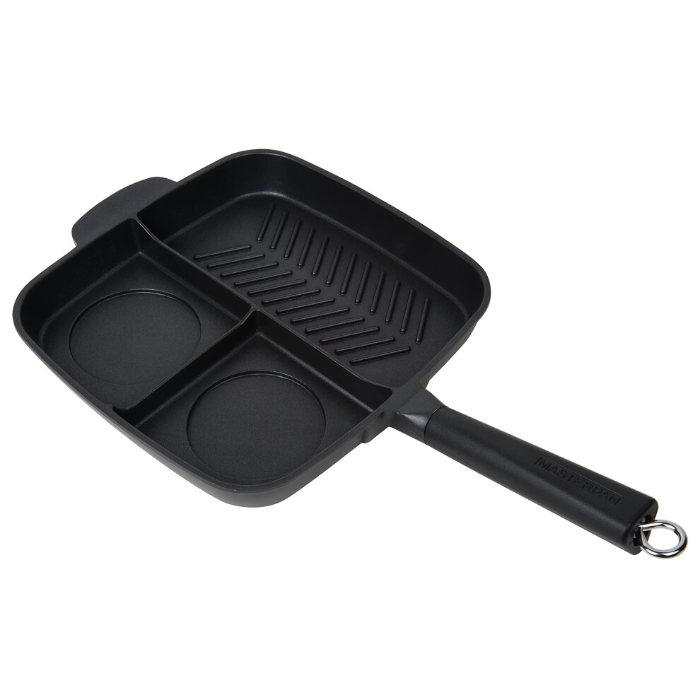 MasterPan Non-Stick 3 Section Meal Skillet  11""""  Black-image-OPC-PGG9BT7-NEW