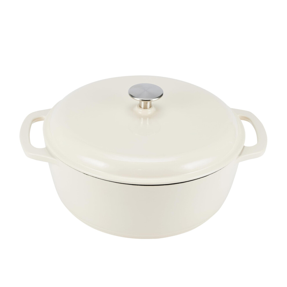 Amazon Basics Cast Iron Dutch Oven Pot with Lid  Enameled  Round  Dual Handles  Heavy-Duty  Medium  6-Quart  White