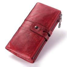 (Red L) KAVIS Women's Wallet Genuine Leather Long Clutch w