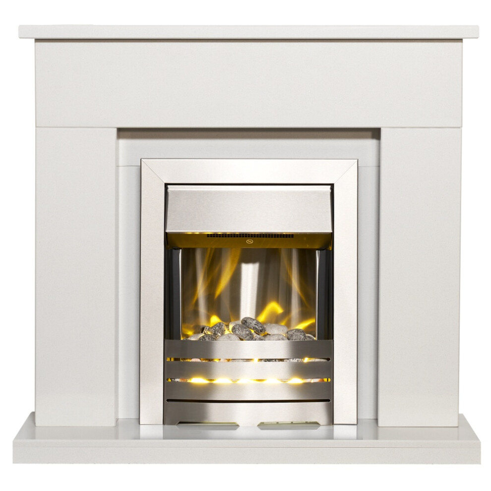 Photos - Fireplace Accessory Adam Lomond White Marble Fireplace with Helios Electric Fire in Brushe