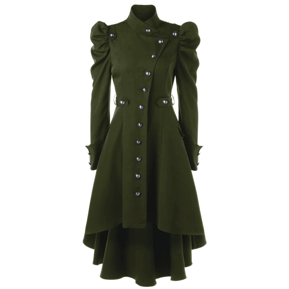 Trench-coat long style gothique vintage pour femme, style steampunk victorien, style queue d'hirondelle (XL, vert)