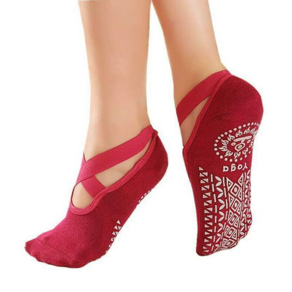 (red, One Size) Women Yoga Socks With Non-slip Grip Pilates Barre Ballet Dance Gym Sport Fitness