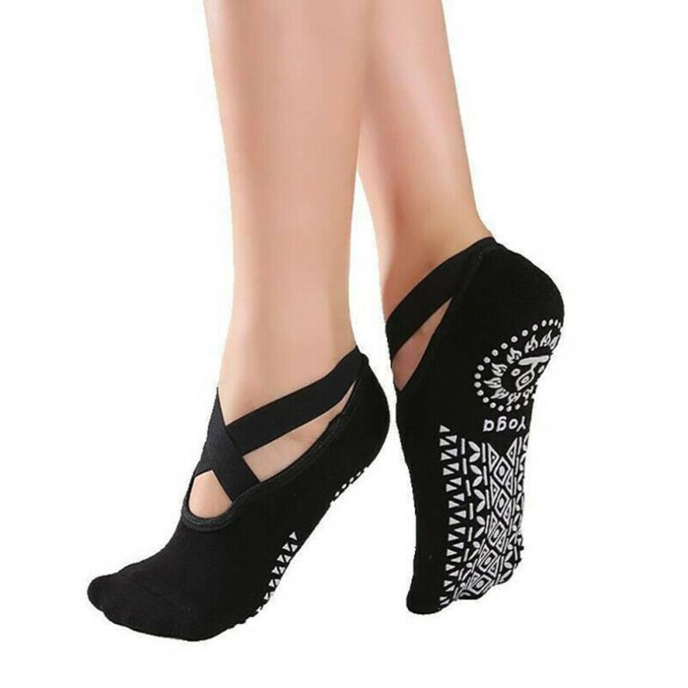 (black, One Size) Women Yoga Socks With Non-slip Grip Pilates Barre Ballet Dance Gym Sport Fitness