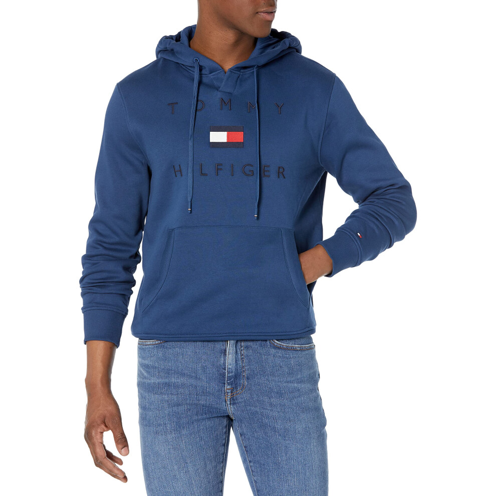 Tommy Hilfiger Men's Adaptive Flag Popover Hoodie  Blue Jean  M