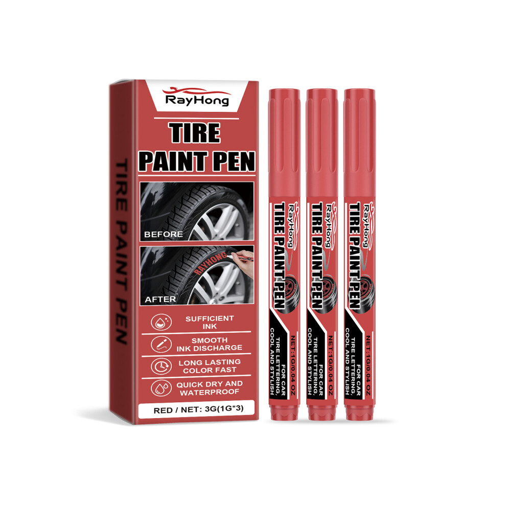 Rayhong BolíGrafo De Pintura Para NeumáTicos De Coche Impermeable - Duradero A Base De Aceite, 3 Piezas, 3 G, Rojo-image