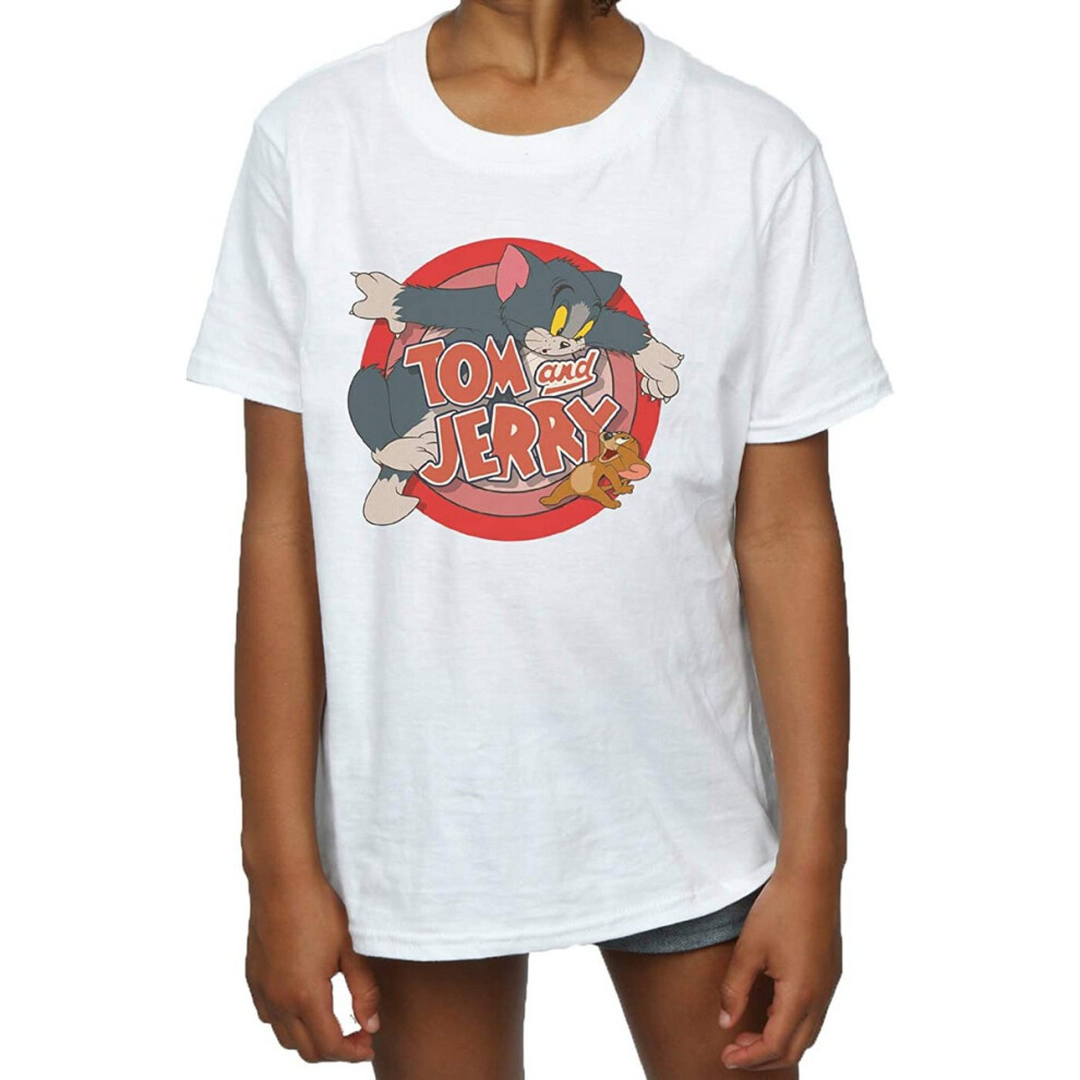 (9-11 Years, White) Tom and Jerry Girls Catch Cotton T-Shirt