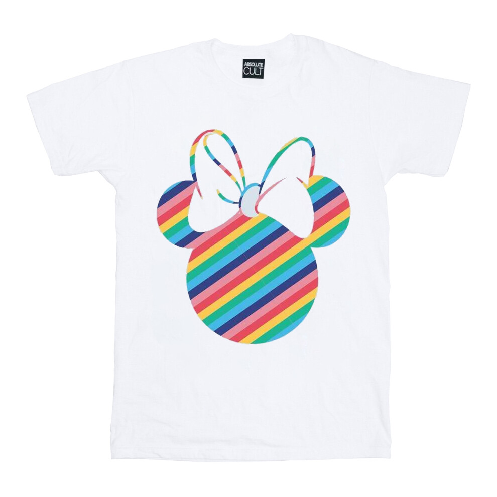 (XL, White) Disney Womens/Ladies Minnie Mouse Rainbow Face Cotton Boyfriend T-Shirt