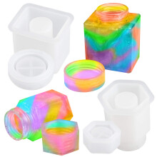 NiArt Forme din silicon din ra?ina epoxidica pentru turnare cu gura larga, borcan cu capac cu n?urubare (pachet de 2) borcan hexagonal cu capac/