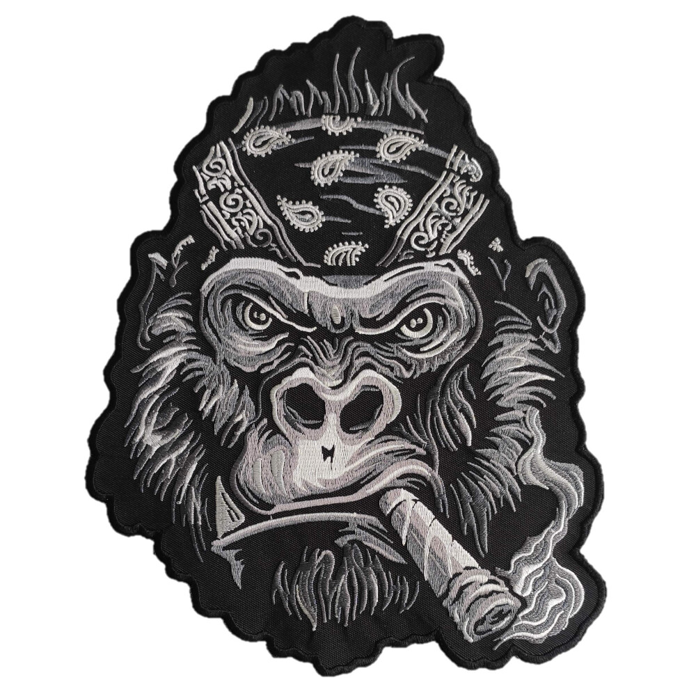 Parche Termoadhesivo Grande De Gorila Fumando Cigarro Con Bandana Para La Cabeza, 25 X 20 Cm, Para Chaleco De Motociclista Y Chaqueta-image