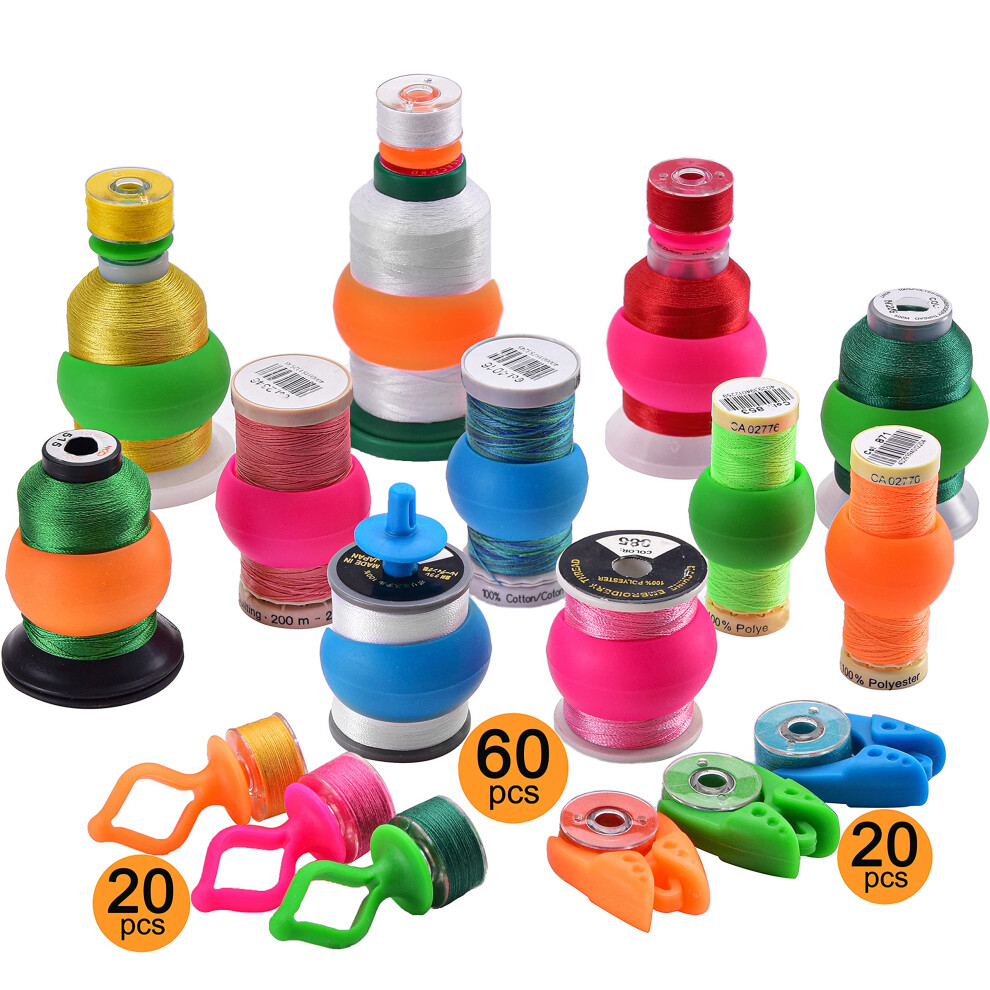 New Brothread 100Pcs Mix Notions 60 Thread Spool Savers 20 Bobbin Holders 20 Bobbin Clamps Prevent Thread Tails From Unw