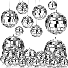 24 Peças de Suspensão Bola Discoteca Espelhada, Decoração Vidro, Decorações Festa Discoteca, para Natal com Corda