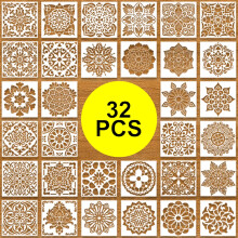 Mandala-Malschablonen, Schablonen zum Malen auf Holz, Rangoli-Schablonen, K   nstlerbedarf, Blumenschablonen, Malen, 32 St   ck, 15,2 x 15,2 cm