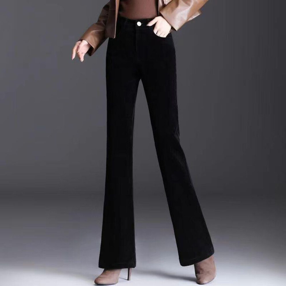 (black, 4XL) Micro-lapped Pants Women Are Thin And High-waisted New Autumn Corduroy Pants Casual Pants Women's Loose Velvet Pants Straight Trousers