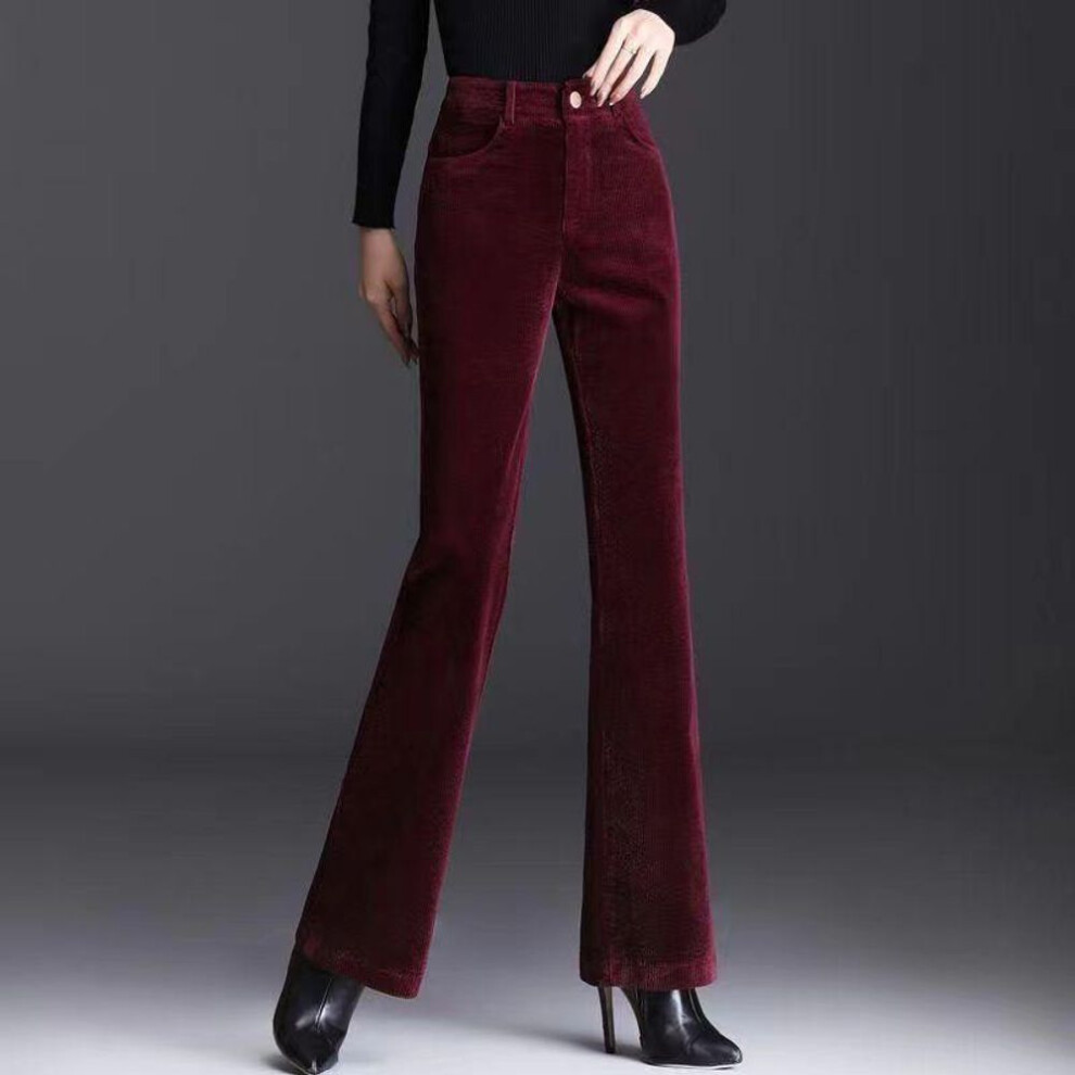 (wine red, L) Micro-lapped Pants Women Are Thin and High-waisted New Autumn Corduroy Pants Casual Pants Women's Loose Velvet Pants Straight Trousers