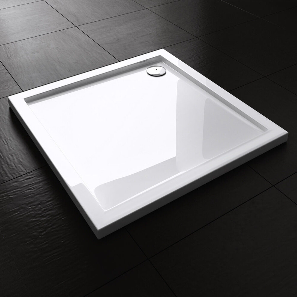 Durovin Bathrooms Shower Tray - Light Sturdy Acrylic - Glossy White Finish - Square - 750 X 750Mm 7434936421425