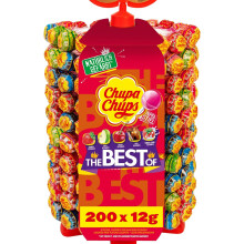 Chupa Chups Lutscher-Rad, Lollipop-St?nder mit 200 Lollis, Aufsteller mit 5 leckeren Geschmacksrichtungen, geeignet f?r Kiosk, B?ro, Geburtstag, 200 x