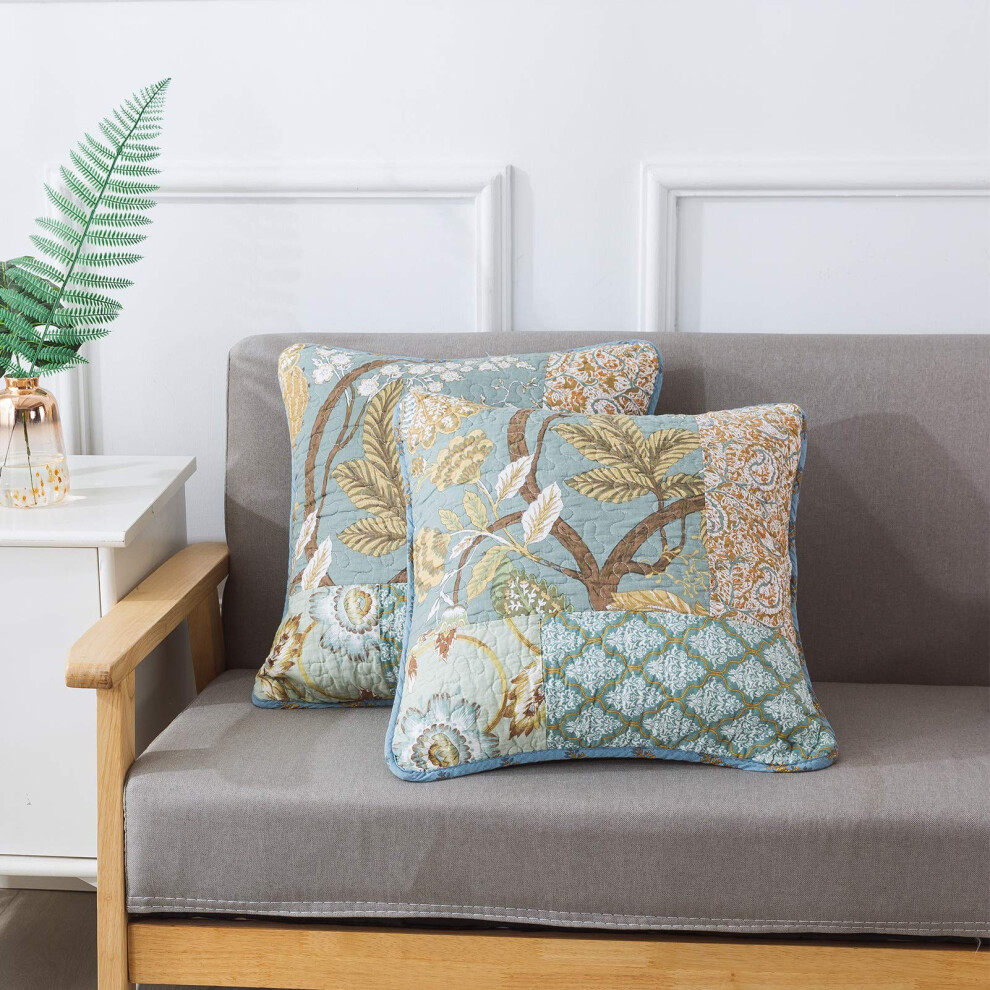 Housses de coussin NEWLAKE en coton style boh   me floral avec broderies cousues (2 pi   ces 45 x 45 cm)