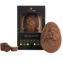 CHOCOLISSIMO ? Gro?es Osterei aus Vollmilchschokolade mit 4 alkoholfreien Luxus Pralinen ? Edles Ostergeschenk in dunkler Geschenkbox, Ostern S??igkei