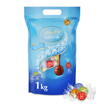 Lindt Schokolade LINDOR Kugeln Vollmilch Mischung | 1 KG Beutel, wiederverschlie?bar | ca. 80 Kugeln in 4 Sorten (Milch, Pistazie, Milchcr?me, Caramel