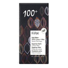 Vivani - Edel Bitter 100% Cacao + Nibs Schokolade Santo Domingo - 80 g - 10er Pack
