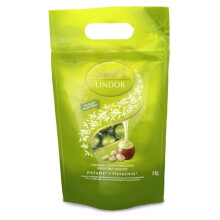 Lindt LINDOR Pistazie – 1 kg Beutel, wiederverschließbar, ca. 80 Kugeln Milch-Schokolade mit zartschmelzender Pistaziencremefüllung