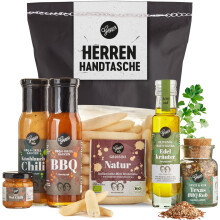 Gepp?s Feinkost Herrenhandtasche Geschenkkorb I Lustiges M?nnergeschenk gef?llt mit Delikatessen wie Knoblauch-Chili-Sauce, Edelkr?uter-Oliven?l, Texa